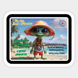 Post Card from Cute Alien in Paradise Sticker